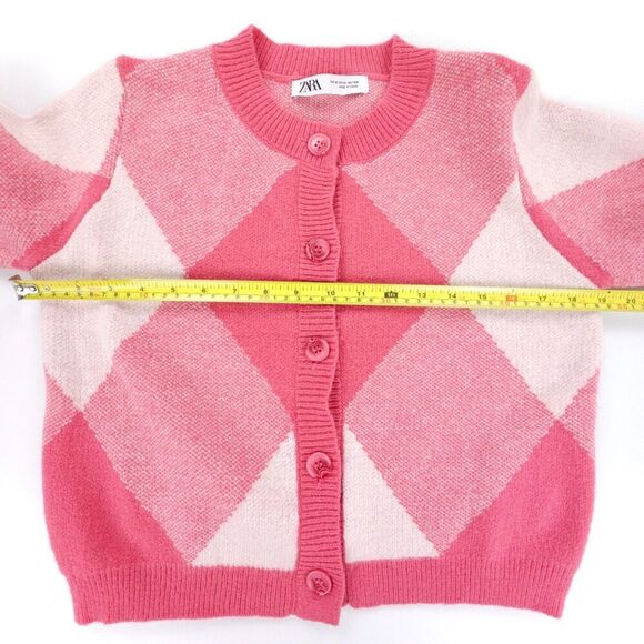ZARA Pink Argyle Button Down Cardigan Sweater Preppy Academia Soft Girl French - Picture 3 of 6